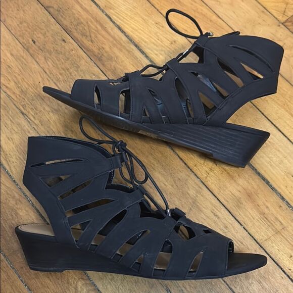 Franco Sarto Women's Black Gladiator Wedge Lace Up Sandals Size 9.5 - Picture 1 of 7